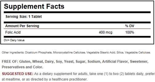 Solgar Folic Acid 400mcg ingredients